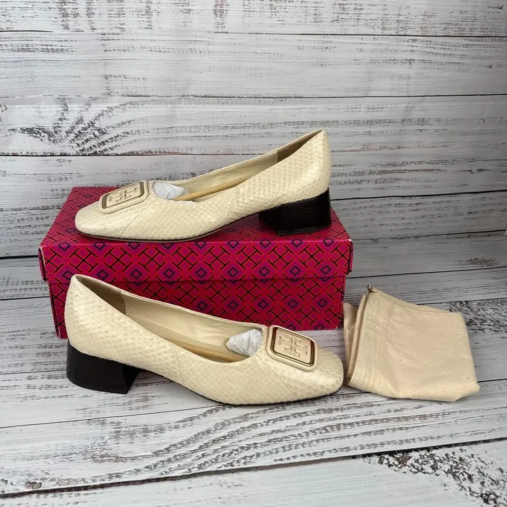 Tory Burch Georgia 35mm Pump Womens US 9 M New Cream Watersnake